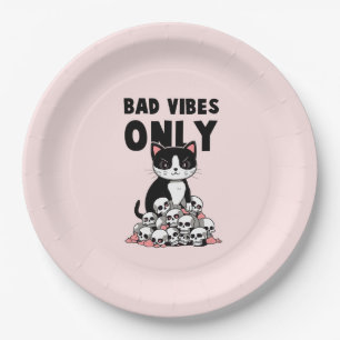 Bad Vibes Only – Cat & Skulls Paper Plate