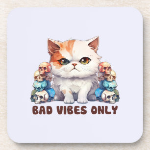 Bad Vibes Only – Fierce Cat & Skulls Gothic Design Coaster