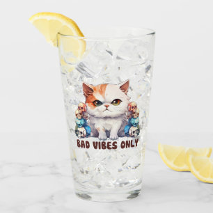 Bad Vibes Only – Fierce Cat & Skulls Gothic Design Glass