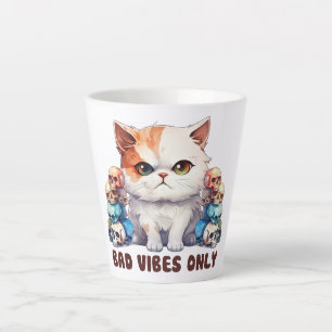 Bad Vibes Only – Fierce Cat & Skulls Gothic Design Latte Mug