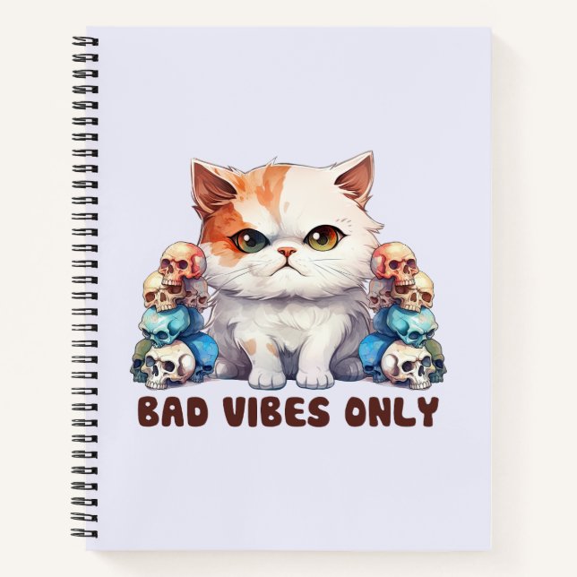 Bad Vibes Only – Fierce Cat & Skulls Gothic Design Notebook (Front)