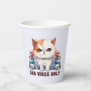 Bad Vibes Only – Fierce Cat & Skulls Gothic Design Paper Cups