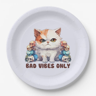 Bad Vibes Only – Fierce Cat & Skulls Gothic Design Paper Plate