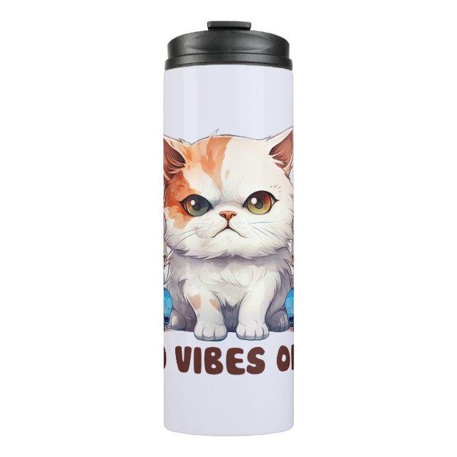 Bad Vibes Only – Fierce Cat & Skulls Gothic Design Thermal Tumbler (Front)