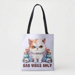 Bad Vibes Only – Fierce Cat & Skulls Gothic Design Tote Bag