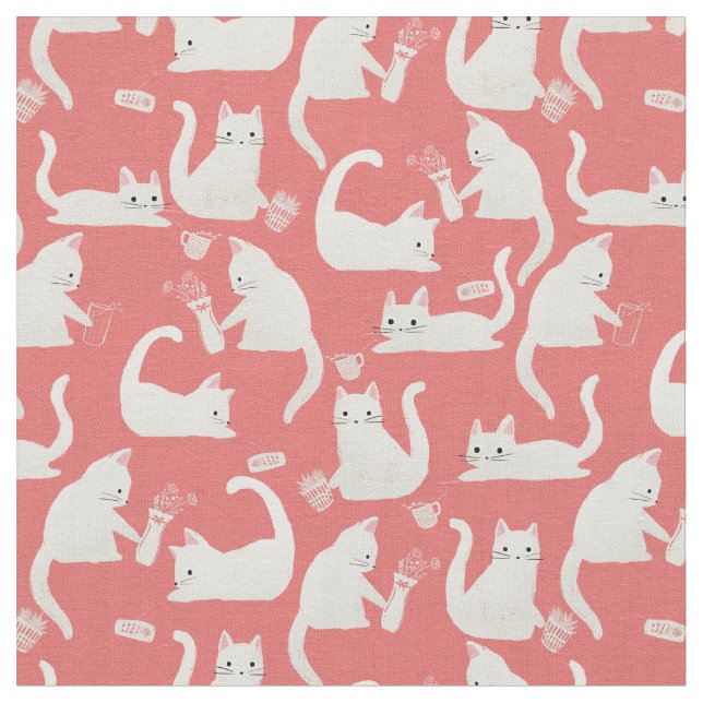 Bad White Cats Knocking Stuff Over Fabric (Close Up)