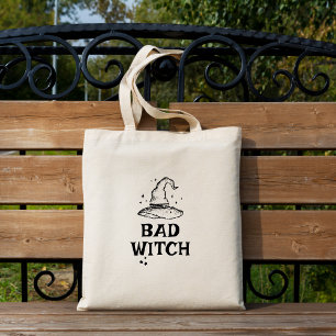 Bad Witch Black and White Stars Halloween Tote Bag