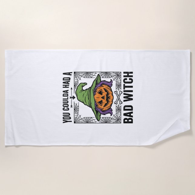 Bad Witch Funny Halloween Pumpkin Witch_1 Beach Towel (Front)