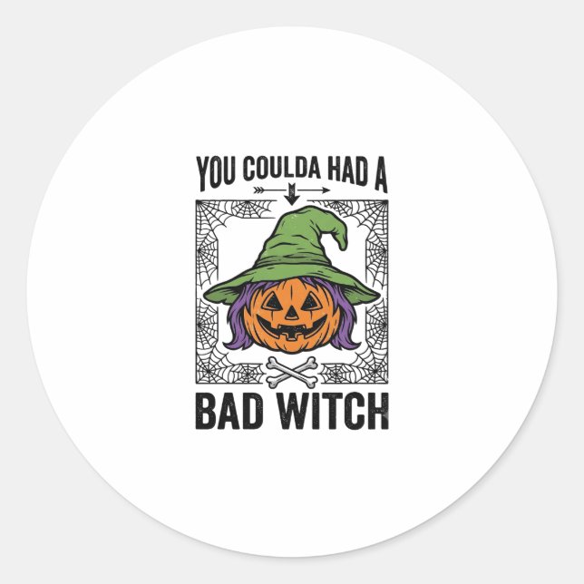 Bad Witch Funny Halloween Pumpkin Witch_1 Classic Round Sticker (Front)