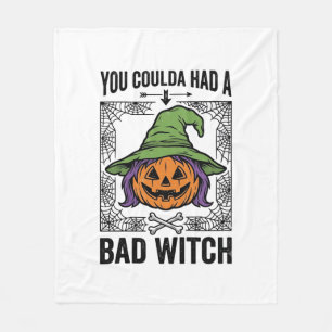 Bad Witch Funny Halloween Pumpkin Witch_1 Fleece Blanket