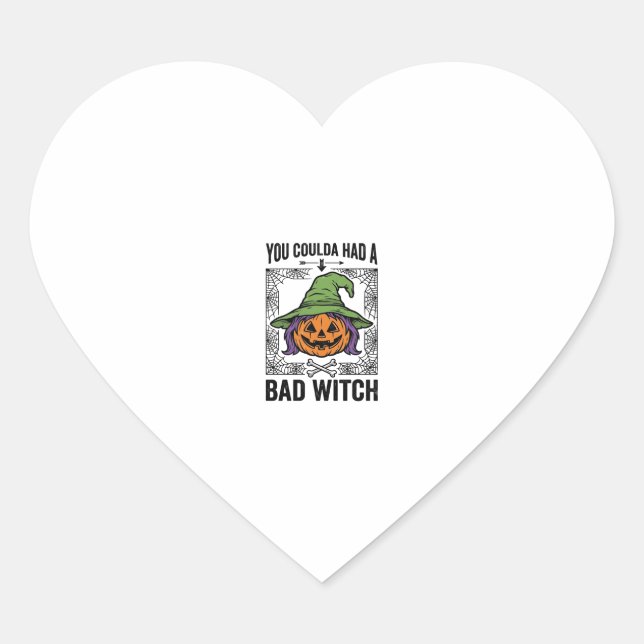 Bad Witch Funny Halloween Pumpkin Witch_1 Heart Sticker (Front)