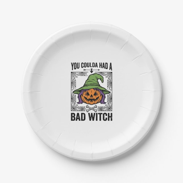 Bad Witch Funny Halloween Pumpkin Witch_1 Paper Plate (Front)