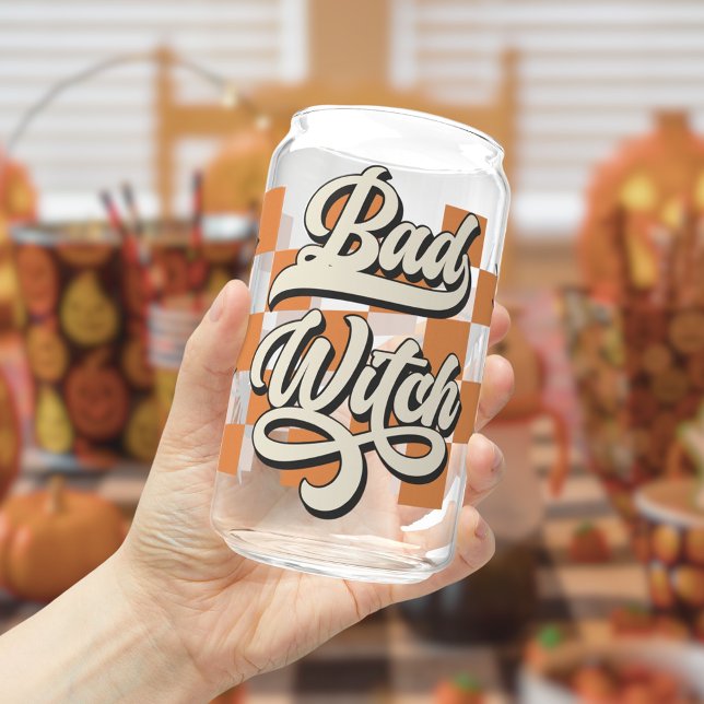 Bad Witch Halloween Glass, Fall Season Gift, Fall Can Glass (Creator Uploaded)