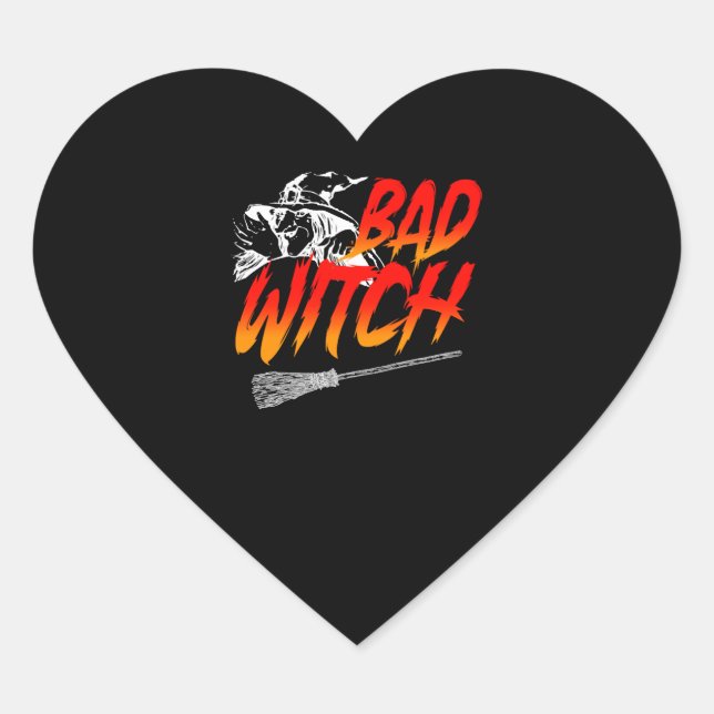 Bad Witch Halloween Heart Sticker (Front)