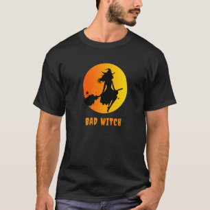 Bad Witch on a Broom Stick Flying over the Moon T-Shirt