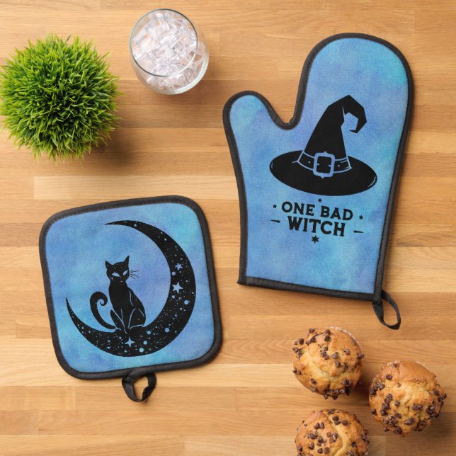 Bad Witch Oven Mitt & Pot Holder Set (Top Down)