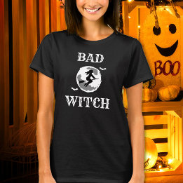 Bad Witch Riding Broom Womens Custom Halloween T-Shirt