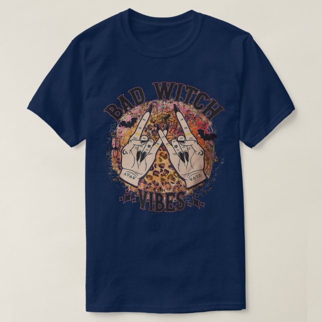 Bad Witch Vibes Leopard funny halloween 14 T-Shirt (Design Front)