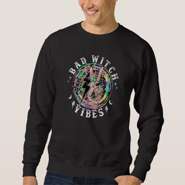 Bad Witch Vibes Peace Hand Leopard Witches Gothic  Sweatshirt (Front)