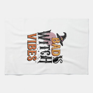 Bad Witch Vibes Vintage Halloween Shirt Design_1 Tea Towel