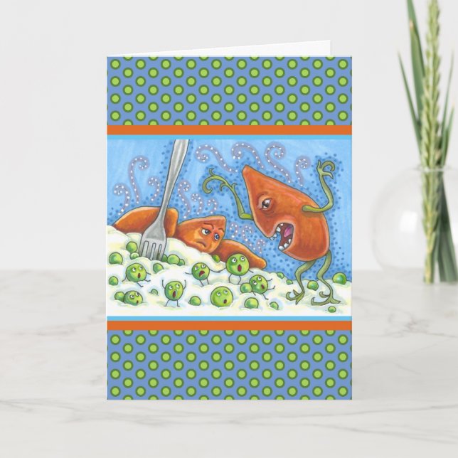 BAD YAM YELLING AT PEAS, FUNNY THANKSGIVING MEAL CARD (Front)