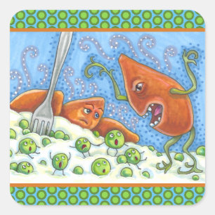 BAD YAM YELLING AT PEAS, FUNNY THANKSGIVING MEAL SQUARE STICKER