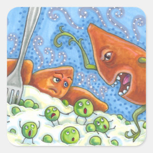 BAD YAM YELLING AT PEAS, FUNNY THANKSGIVING MEAL SQUARE STICKER