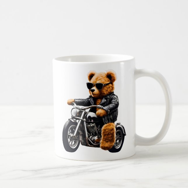 Badass Biker Teddy Bear Art – Funny Leather-Clad Coffee Mug (Right)