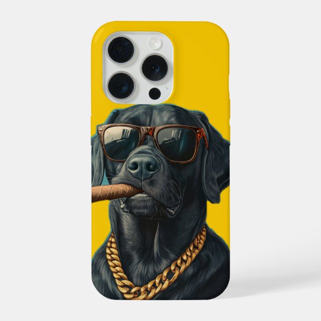 Badass Black Lab with Cigar and Gold Chain iPhone Case (Back)