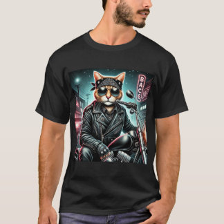 Badass Cat – Motorcycle Feline Rebel in Leather Ja T-Shirt