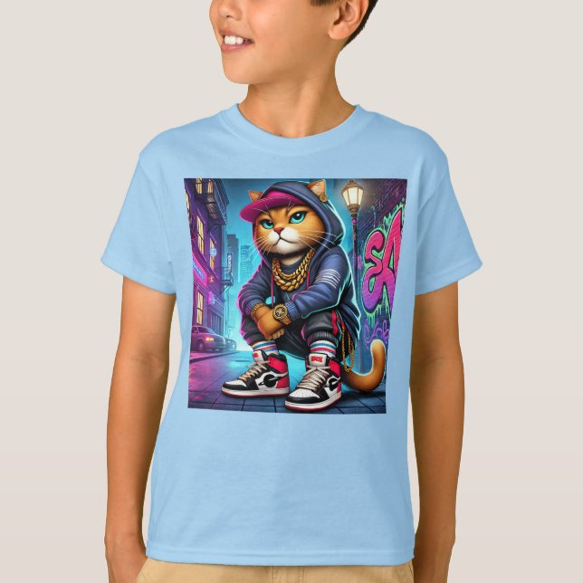 Badass Cat – Urban Street-Style Feline with Graffi T-Shirt (Front)