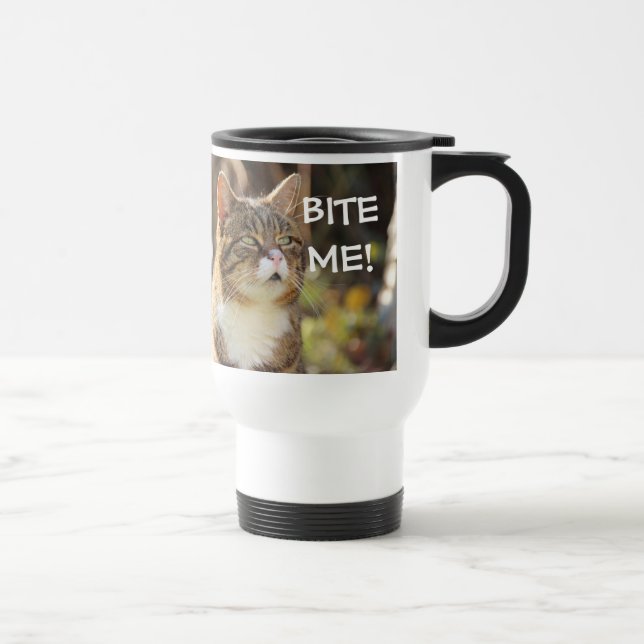 Badass Cats - "Bite Me!" Travel Mug (Right)