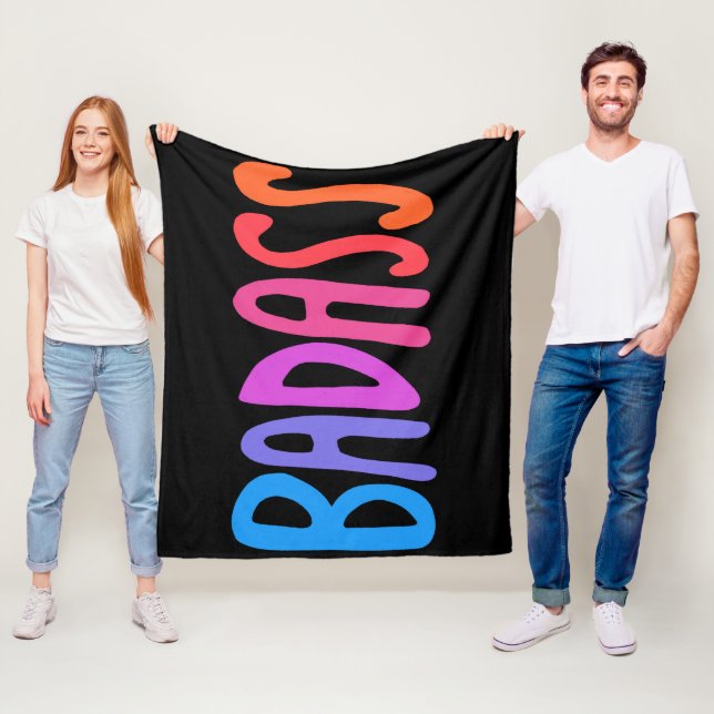 BADASS Colourful Cool & Fun Stripes BLACK Fleece Blanket (In Situ)