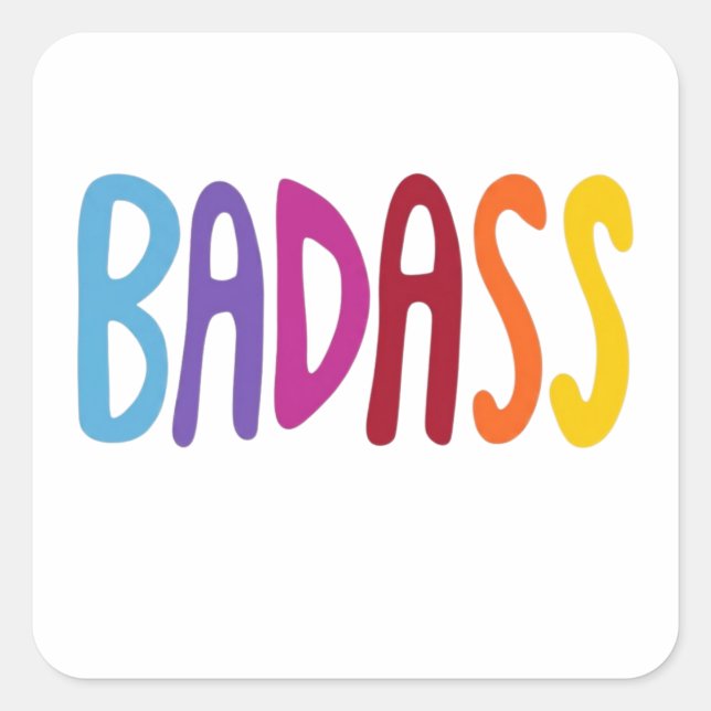 BADASS Colourful Fun Lettering  Square Sticker (Front)