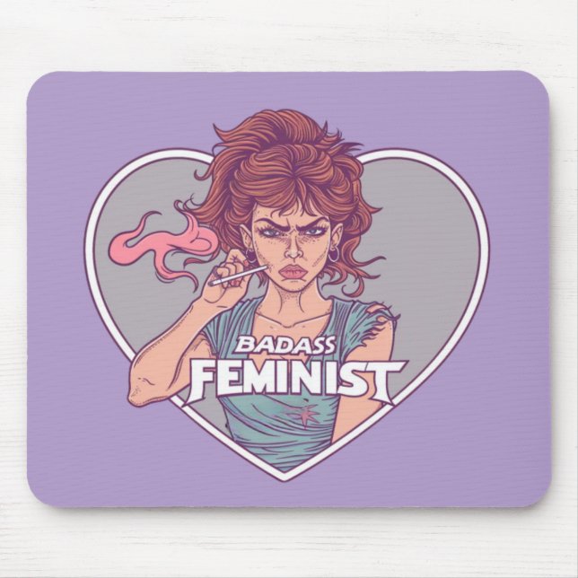 BADASS FEMINIST, cartoon Mouse Pad (Front)