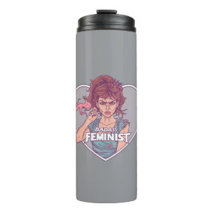 BADASS FEMINIST, cartoon Thermal Tumbler