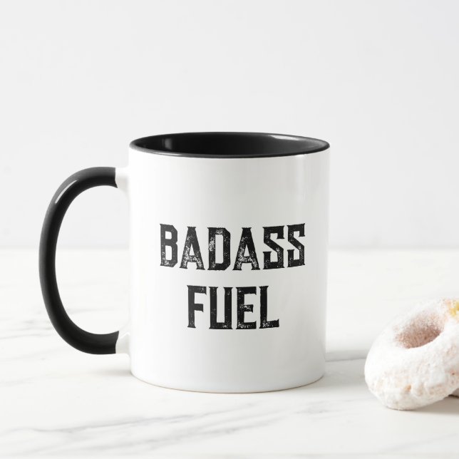 Badass Fuel Funny Typography Minimalist Coffee Mug (With Donut)