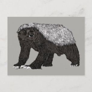 Badass Honey Badger Fearless Attitude Animal Art Postcard