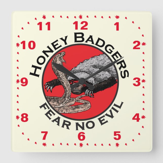 Badass Honey Badgers Fear No Evil Snake Animal Art Square Wall Clock (Front)