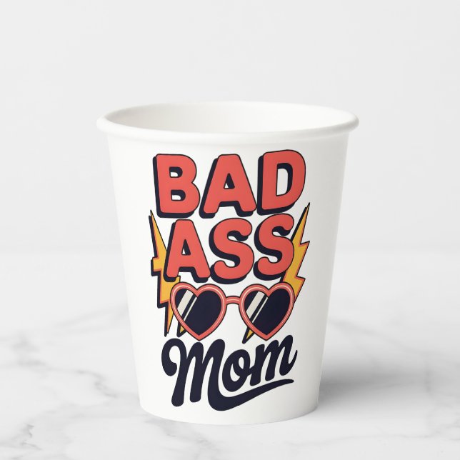 Badass Mum Funny Summer Retro Sunglasses Paper Cups (Front)