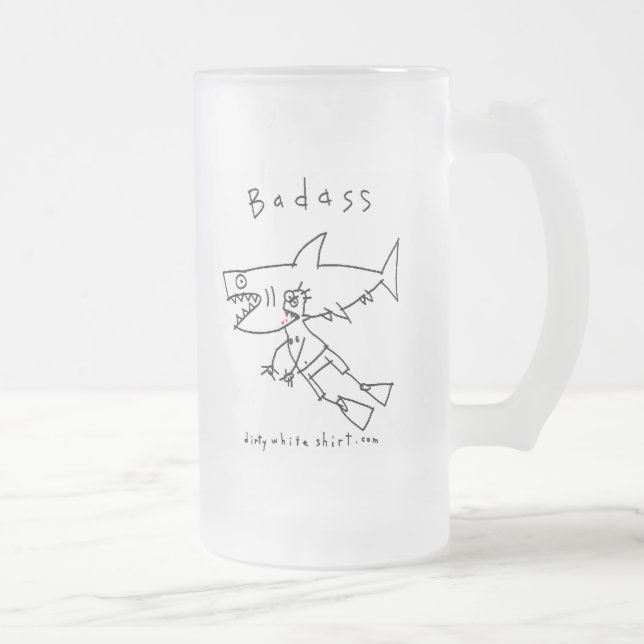Badass Shark Guy Frosted Glass Beer Mug (Right)
