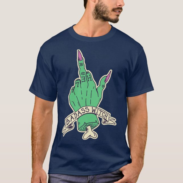 Badass Witch Funny Witch Middle Finger T-Shirt (Front)