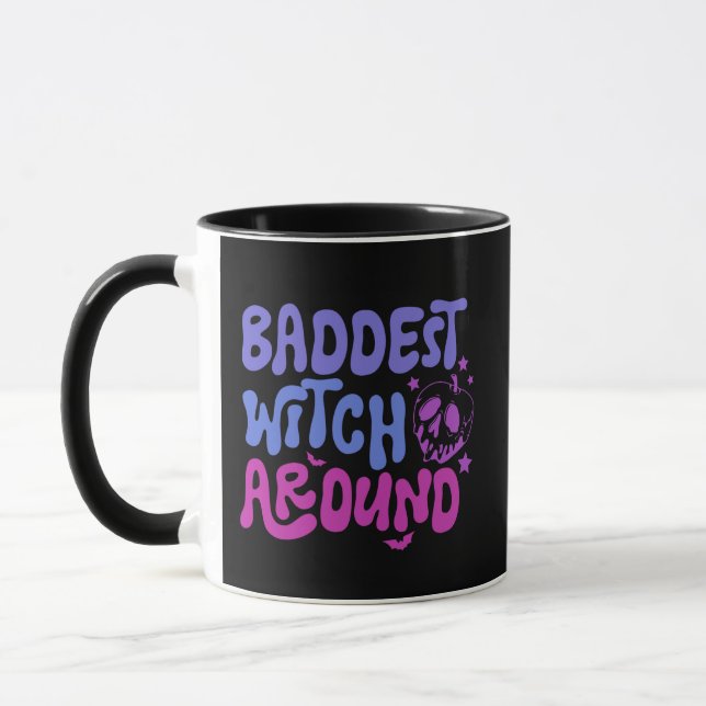 Baddest Witch Around Skull Black Halloween Mug (Left)