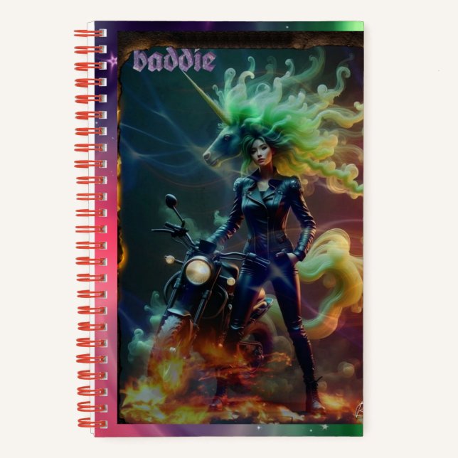 Baddie Unicorn Biker Notebook (Front)