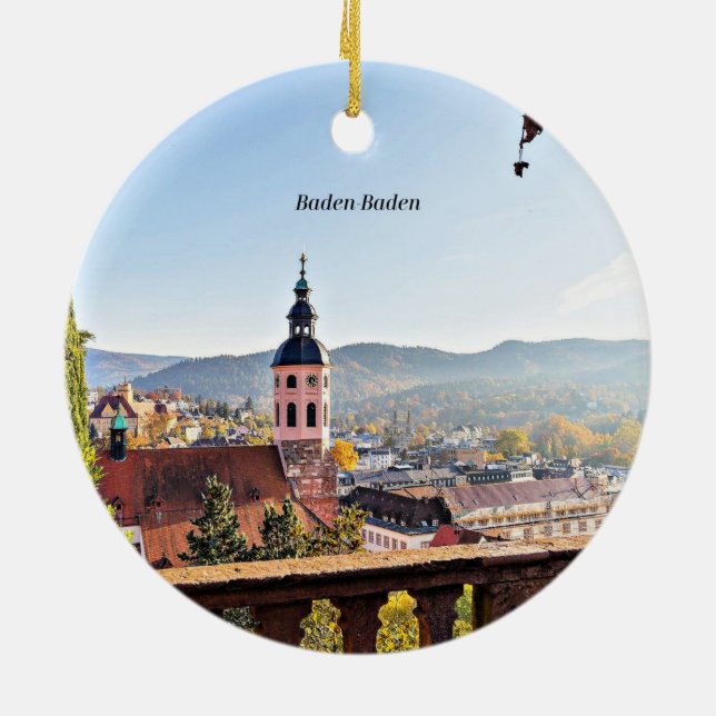 Baden-Baden, Germany, scenic landscape Ceramic Tree Decoration (Back)