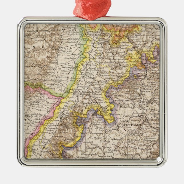 Baden Germany Atlas Map Metal Tree Decoration (Front)