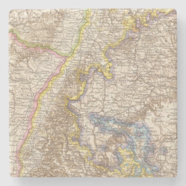Baden Germany Atlas Map Stone Coaster (Front)