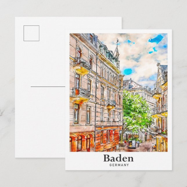 Baden Germany Travel Watercolor Hand Drawn Postcard (Front/Back)