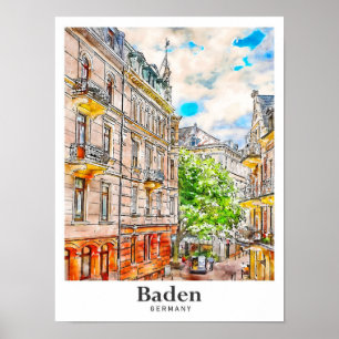 Baden Germany Travel Watercolor Hand Drawn Poster