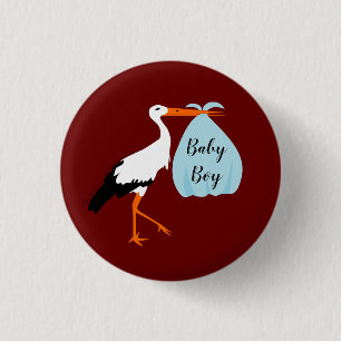Badge d'annonce d'arrivée de Bébé avec une cigogne